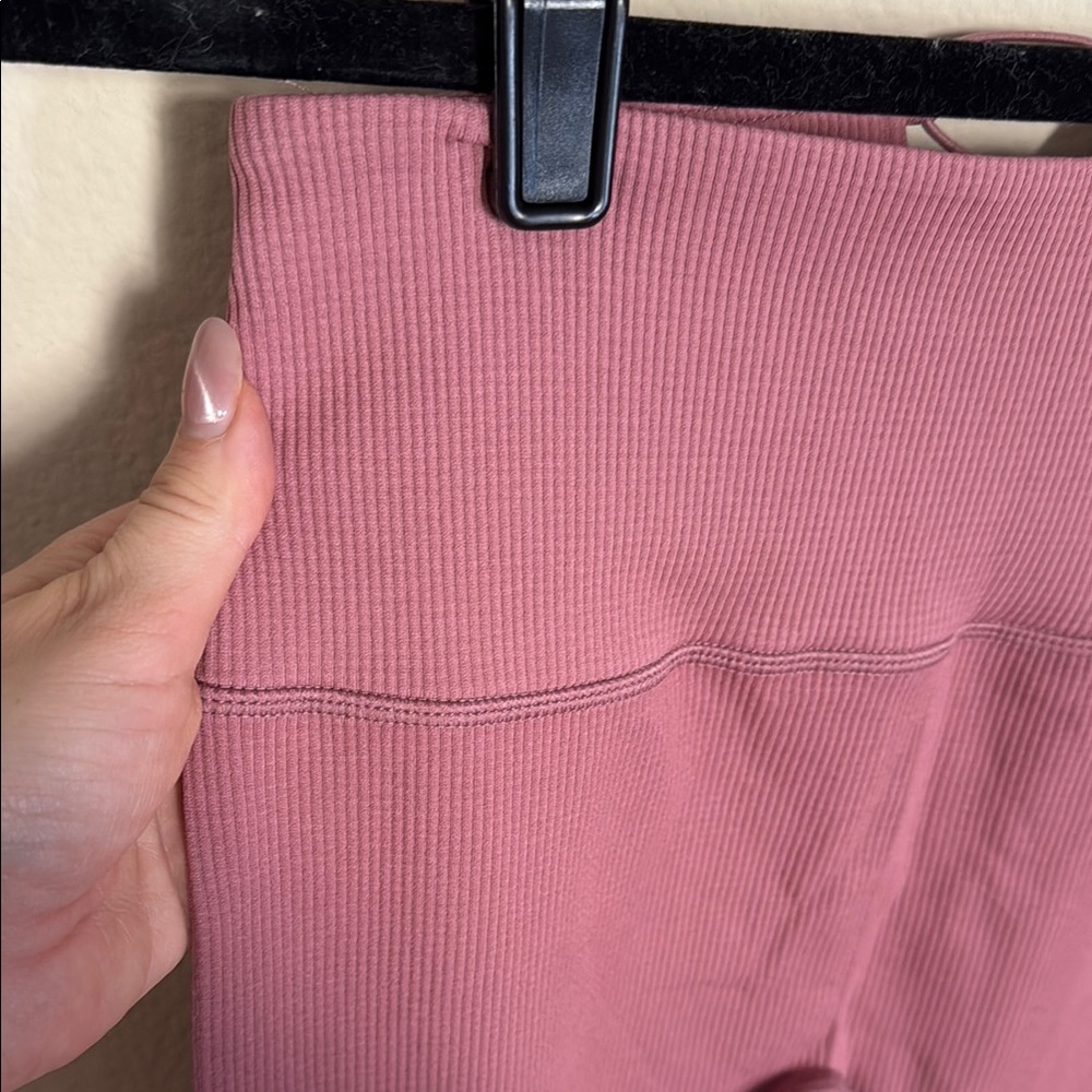 Lace Up Back Ribbed Pink Leggings - Picture 4 of 10